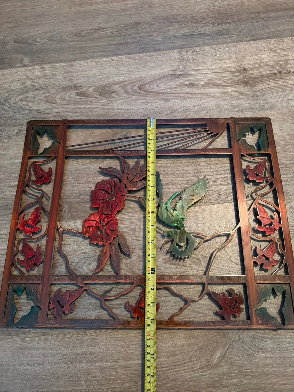 Handcrafted Wooden Hummingbird Wall Panel - Red & Green Accents